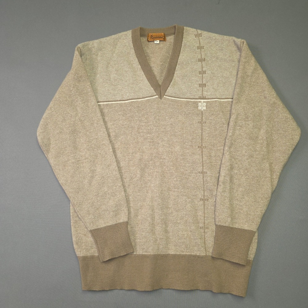 Rosaroma Mens Vintage V-Neck Sweater Wool Cashmere Blend Tan Made in Japan L